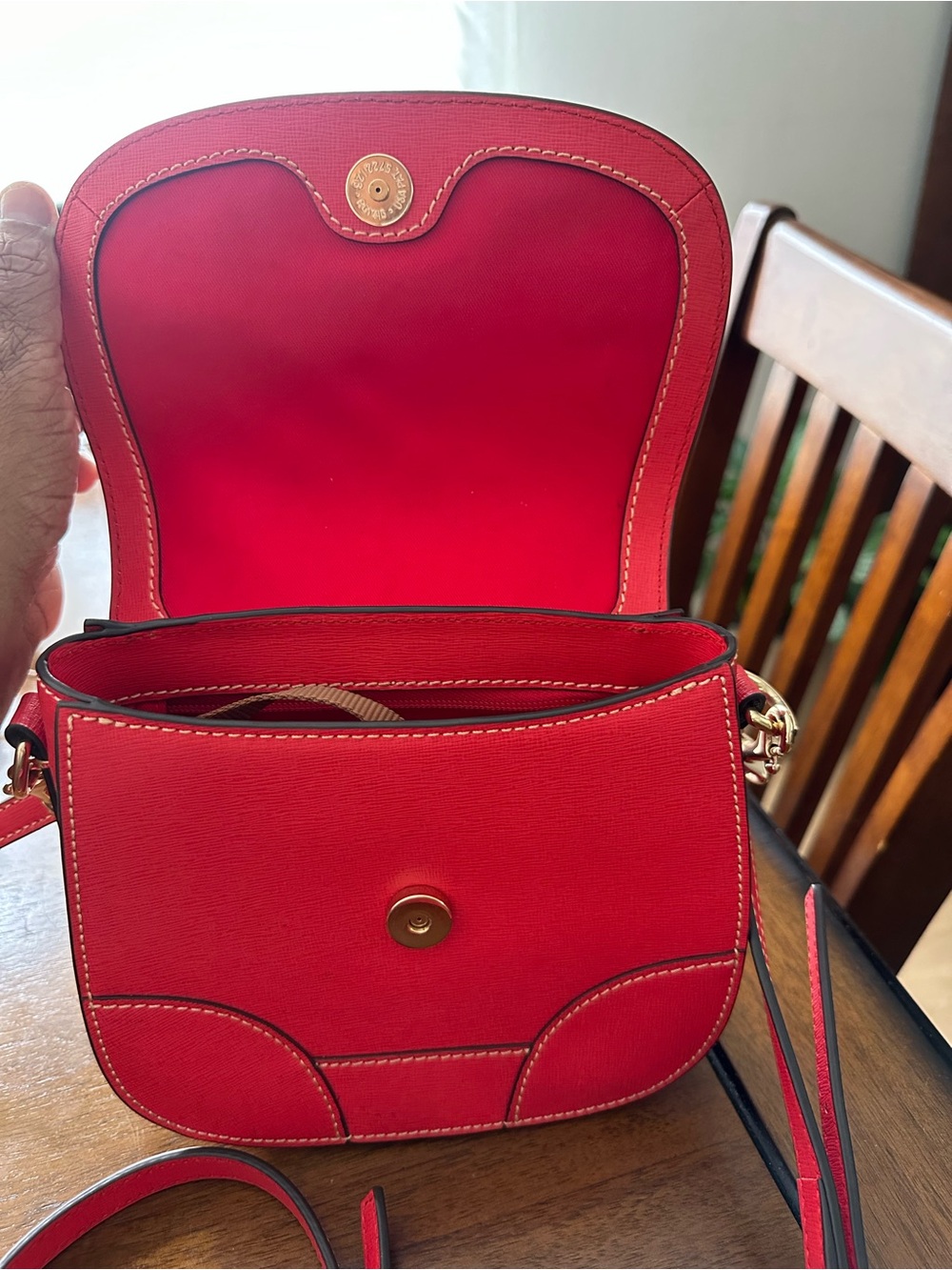 Dooney & Bourke Red Leather Crossbody Saddle Bag Small - Picture 5 of 10